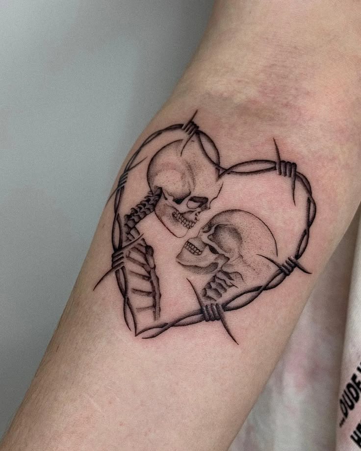 Skeleton Couple in Barbed Heart Tattoo Tattoo Design