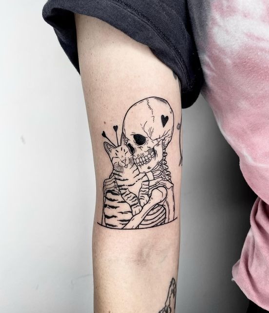 Skeleton Hugging Cat Tattoo Tattoo Design