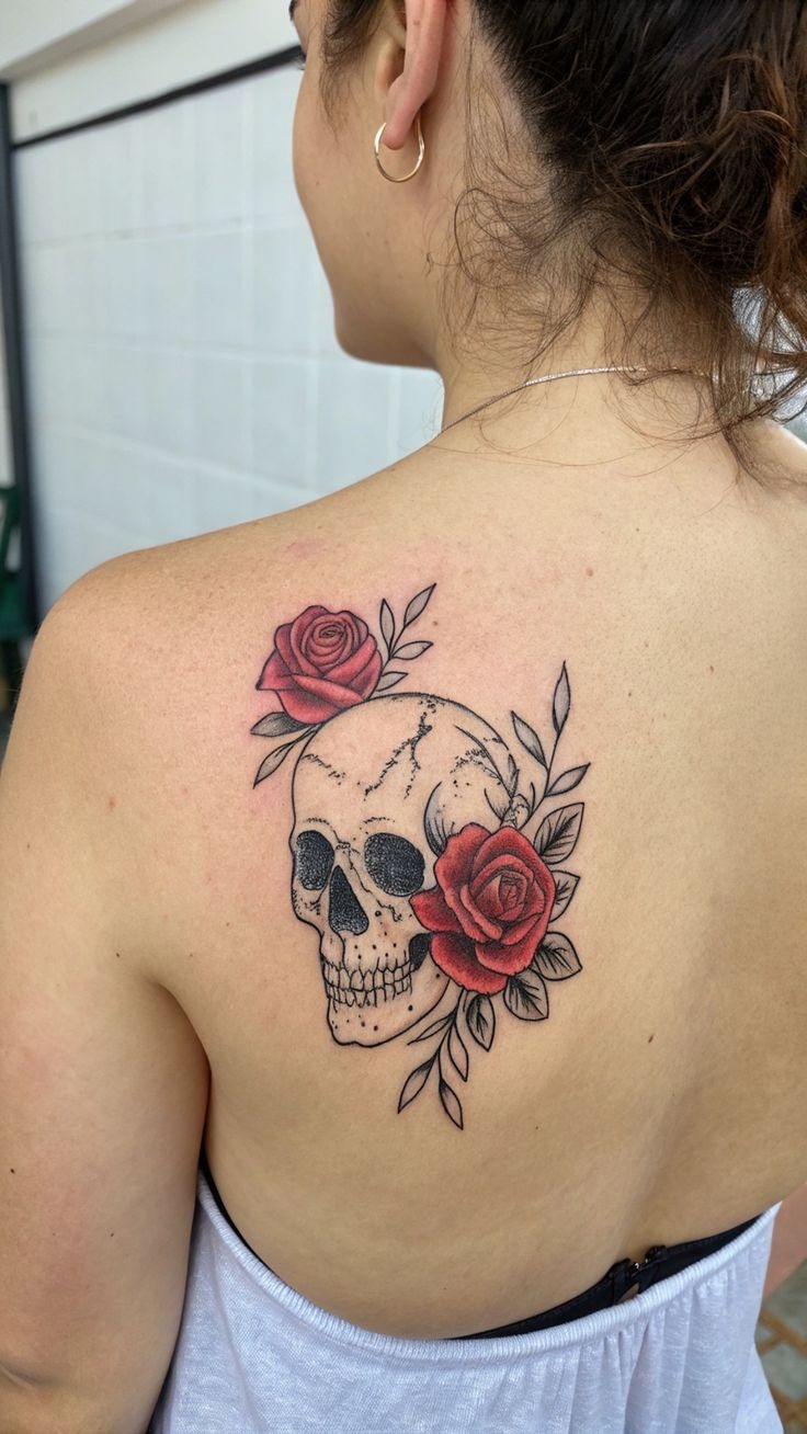 Skull with Red Roses Tattoo Tattoo Design