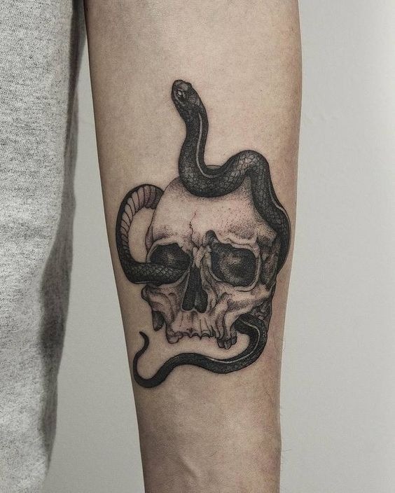 Skull with Snake Tattoo Tattoo Design