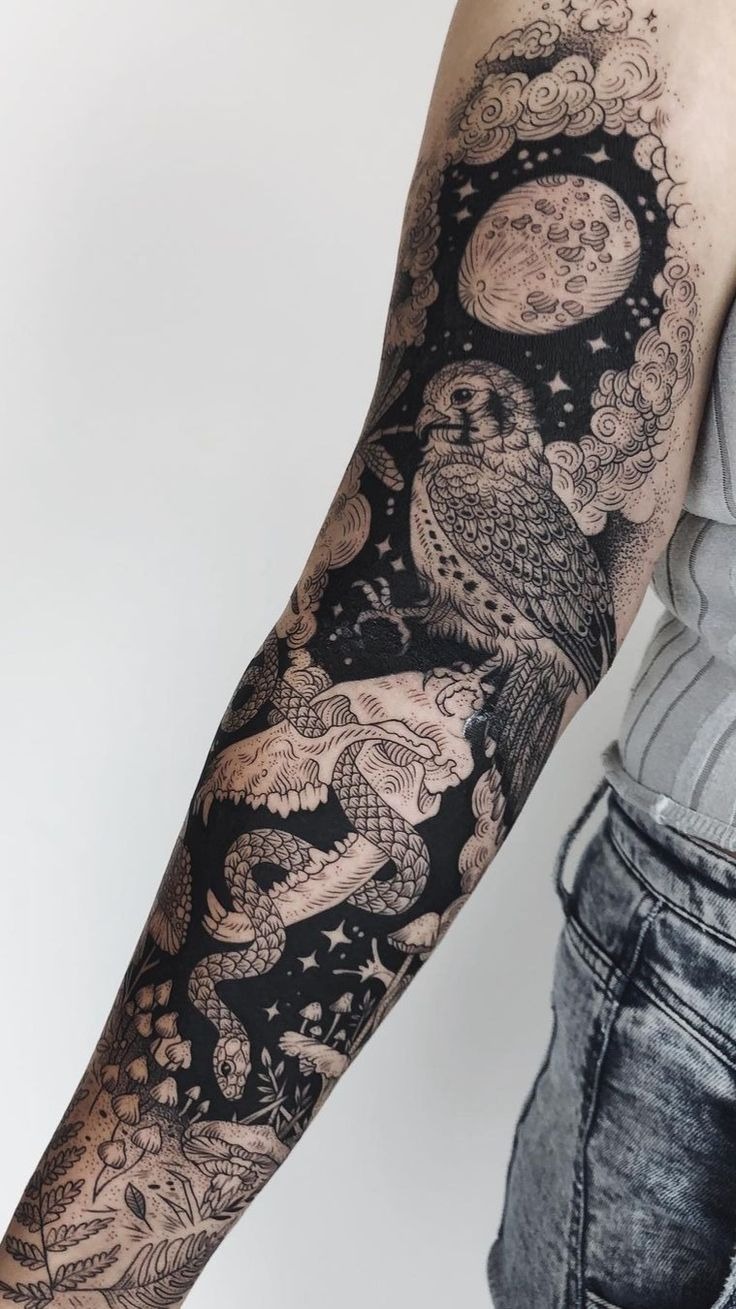 Blackout Skull Sleeve Tattoo Design
