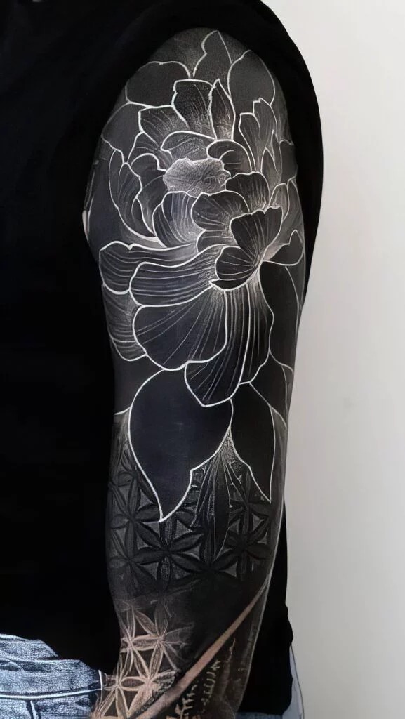 Color Japanese Koi and Peony Sleeve Tattoo Design