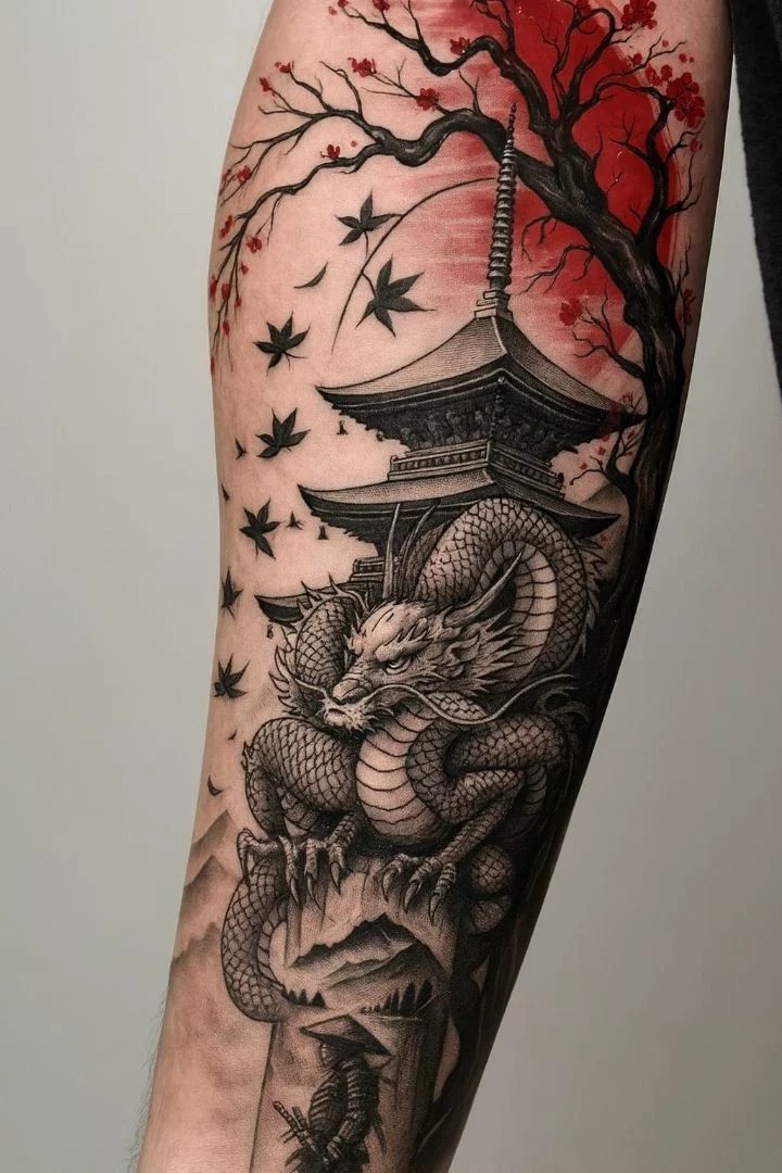 Dove and Skull Blackwork Sleeve Tattoo Design