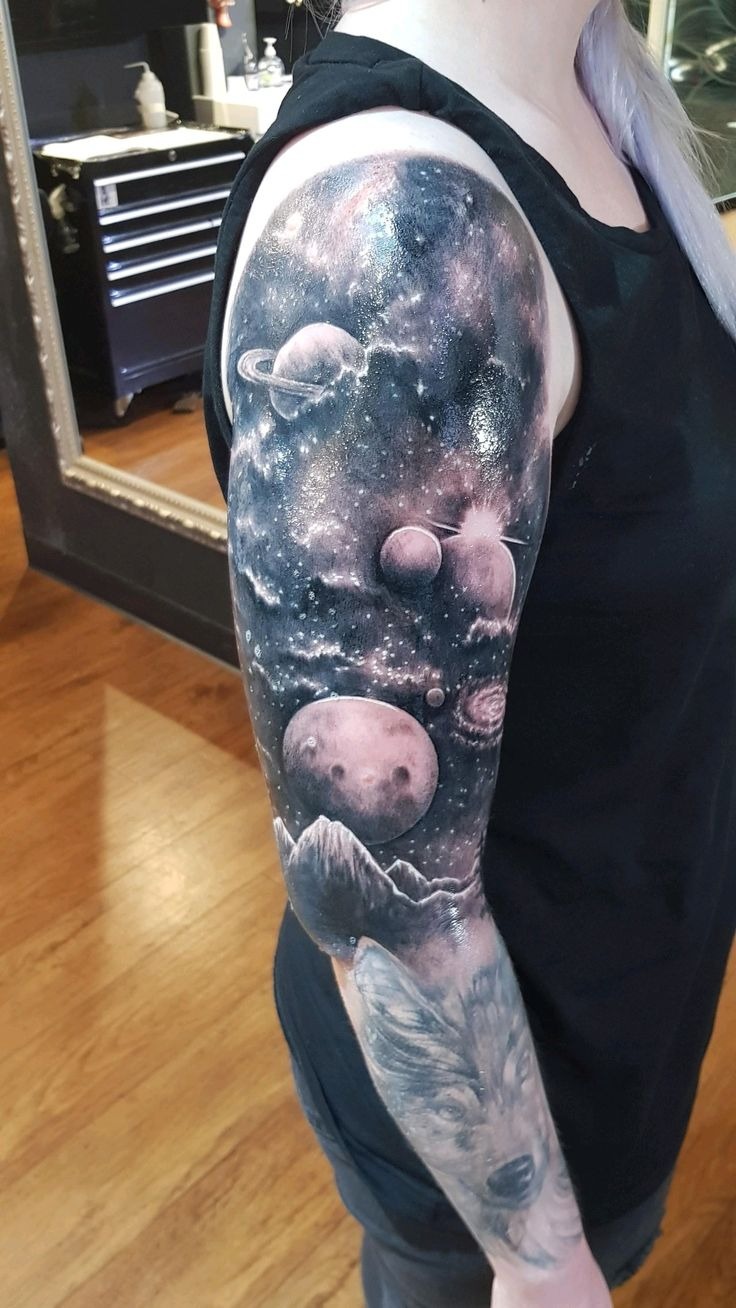 Floral Moth Blackwork Sleeve Tattoo Design