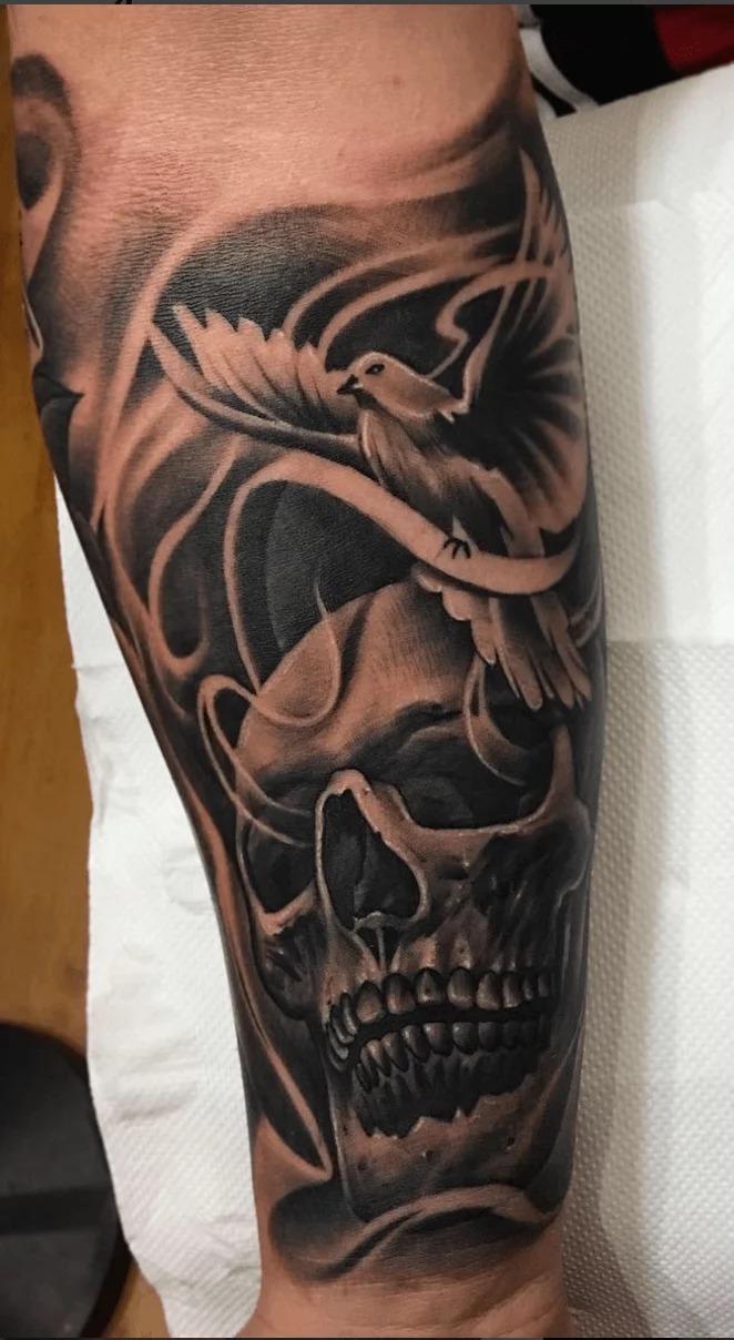 Japanese Dragon and Mask Sleeve Tattoo Design