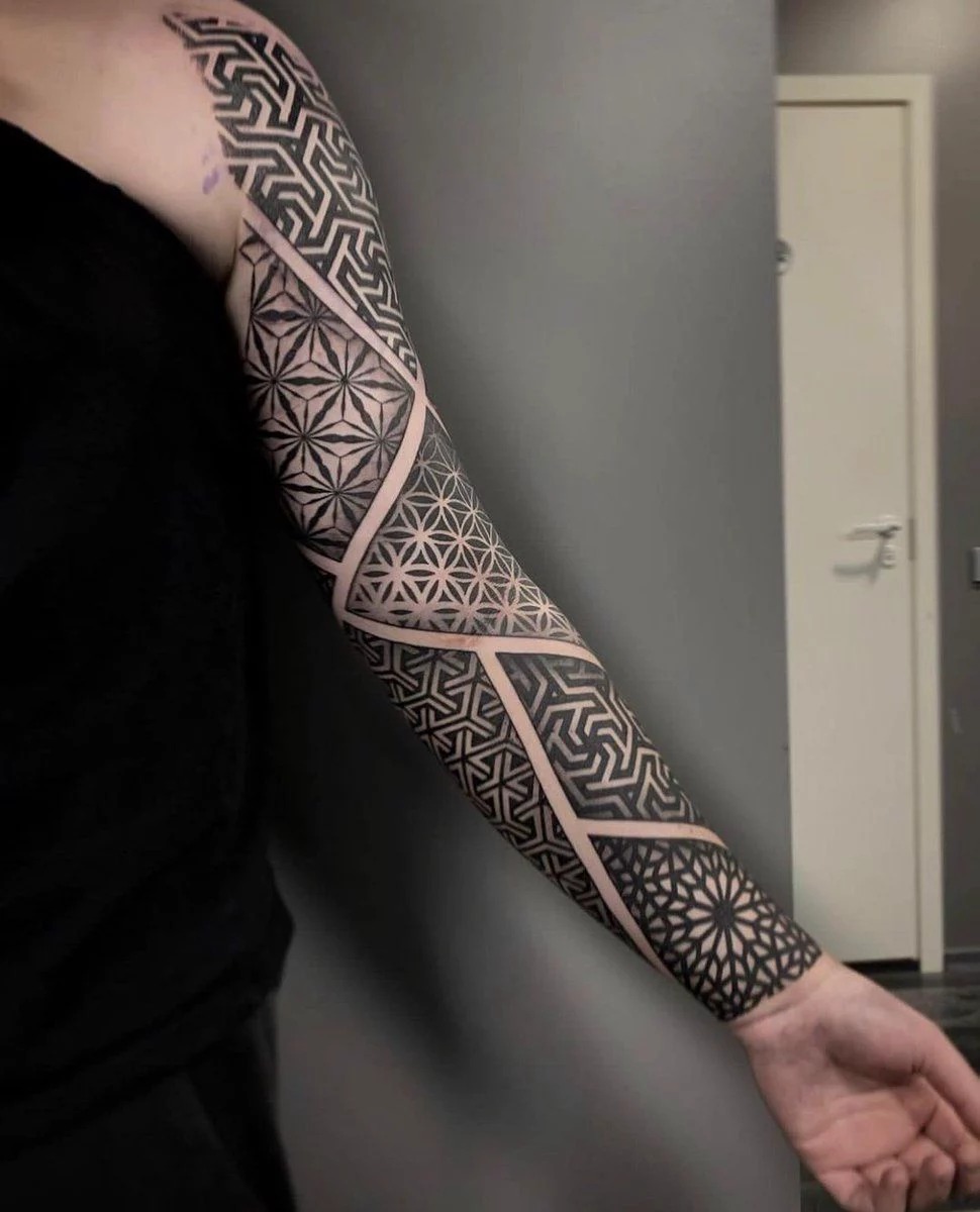 Mandala Portrait Blackwork Sleeve Tattoo Design