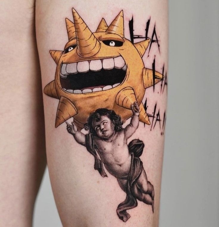 Angelic Twist on the Soul Eater Sun Tattoo Design