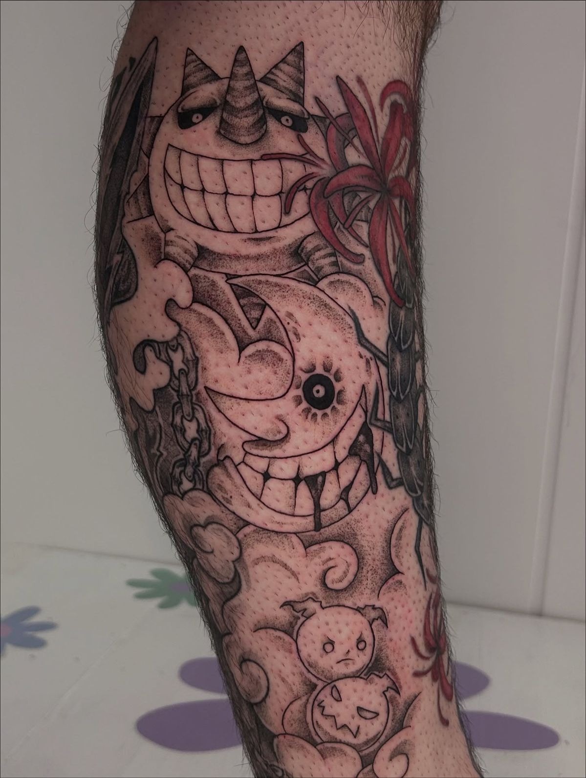 Full Leg Soul Eater Character Stack Tattoo Design