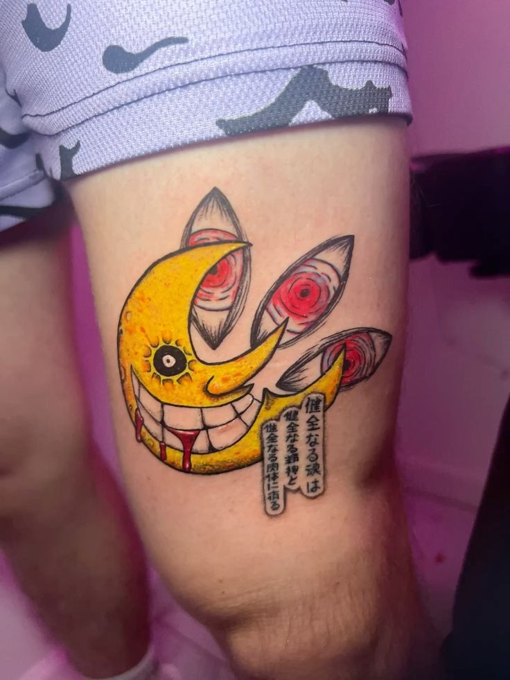 Vivid Moon from Soul Eater with Script Detail Tattoo Design