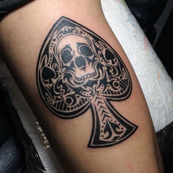 Ornamental Skull Spade Tattoo Design