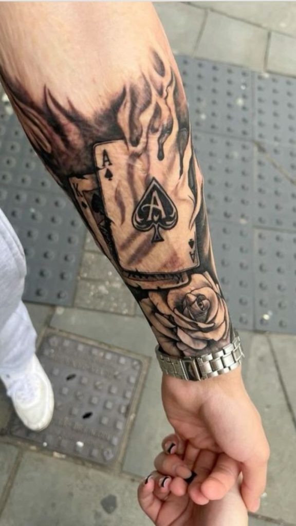 Realistic Burning Ace Sleeve Detail Tattoo Design