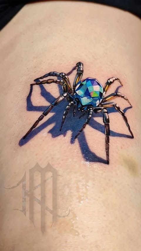 Colorful 3D Gem Spider Tattoo Tattoo Design