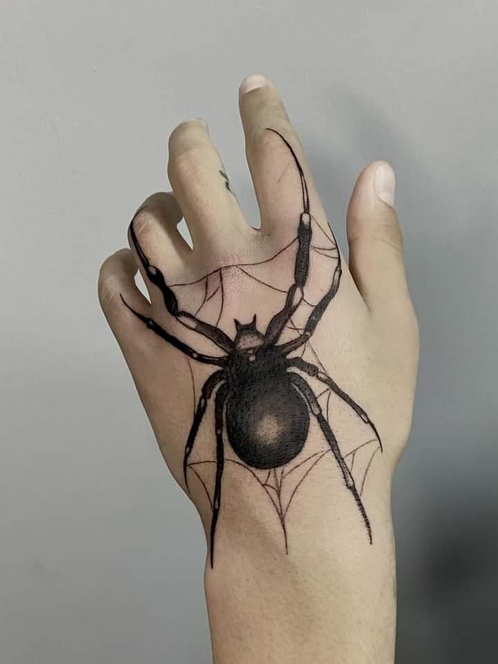 Large Hand Spider Web Tattoo Tattoo Design