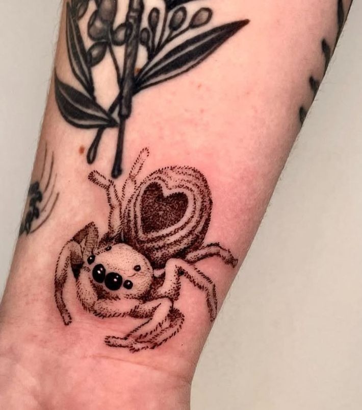 Large Realistic Spider On The Arm Tattoo Design