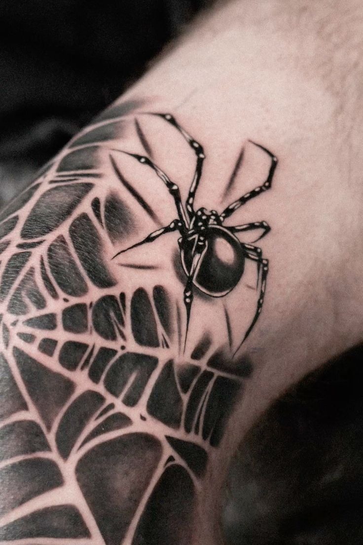 Black Widow on High-Contrast Web Tattoo Design