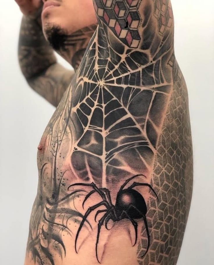Bold Shaded Web with Black Widow Tattoo Design
