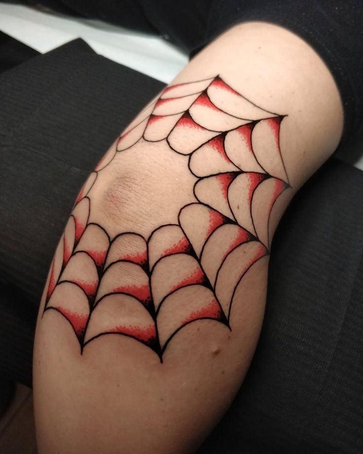 Classic Elbow Spider Web with Red Shadow Tattoo Design