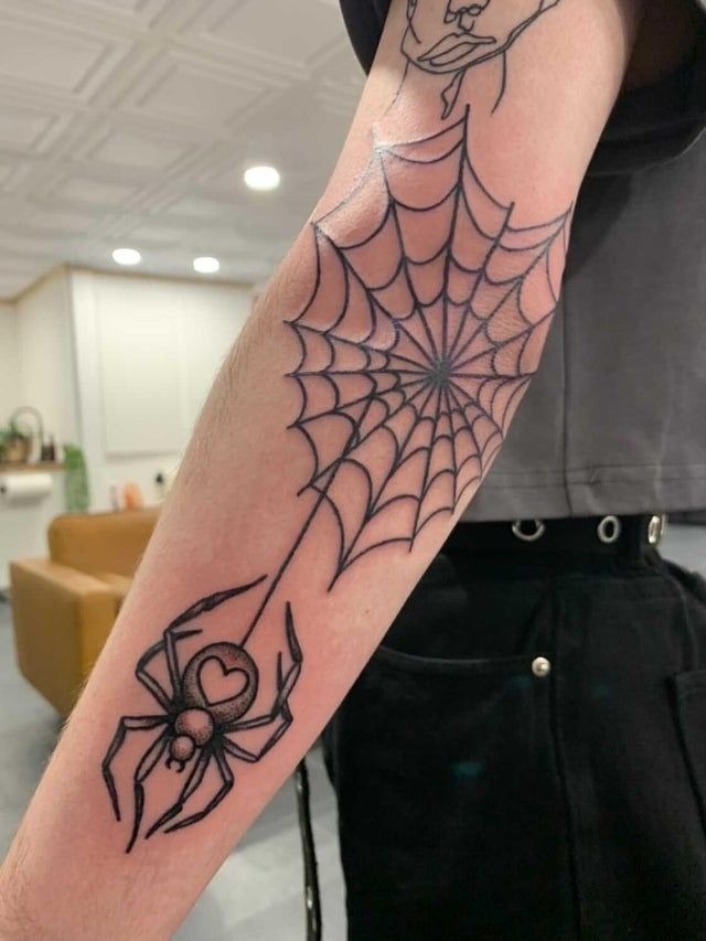 Classic Web with Heart-Bellied Spider Tattoo Design