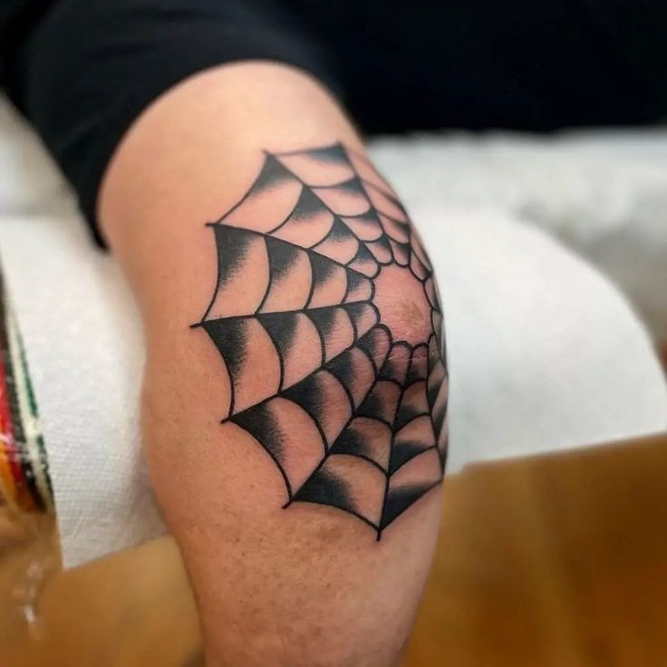 Graphic Knee Web with Bold Shading Tattoo Design
