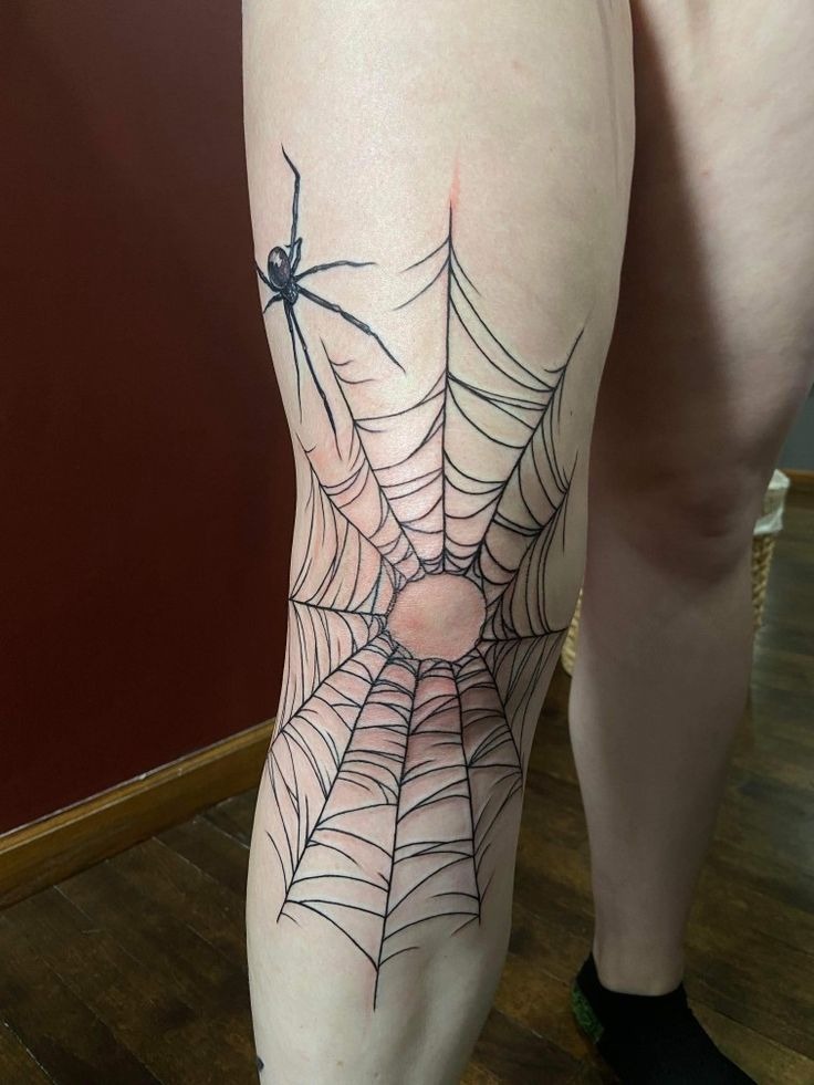 Knee-Centered Spider Web Tattoo Tattoo Design