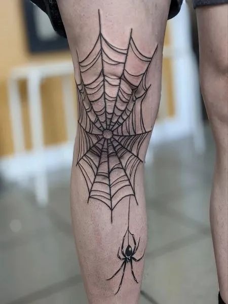 Long-Legged Spider with Vertical Web Tattoo Design