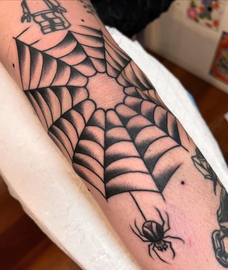 Shaded Spider Web Arm Band Tattoo Design