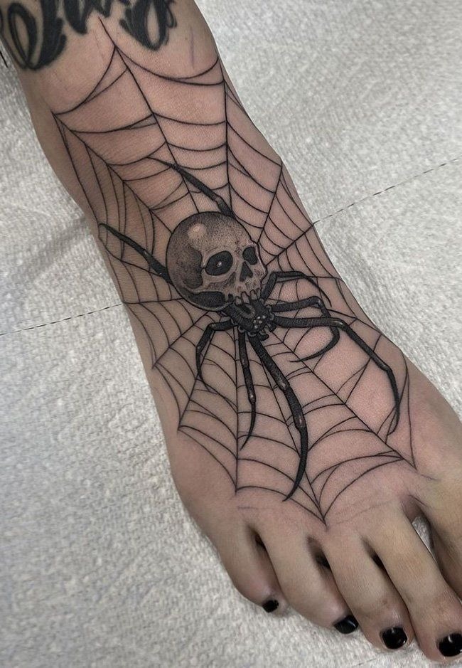 Skull Spider Foot Web Tattoo Design