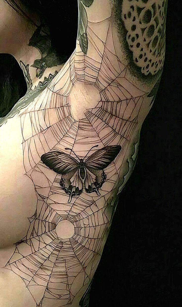 Webbed Armpit with Detailed Butterfly Tattoo Design