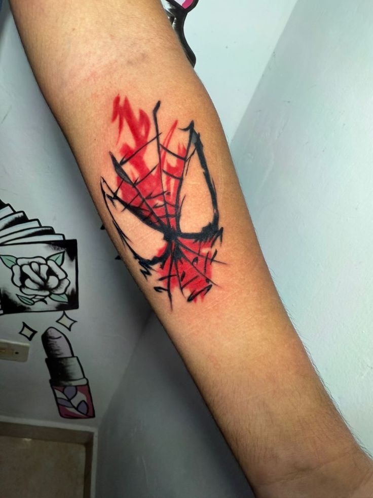 Abstract Red and Black Spider-Man Symbol Tattoo Tattoo Design