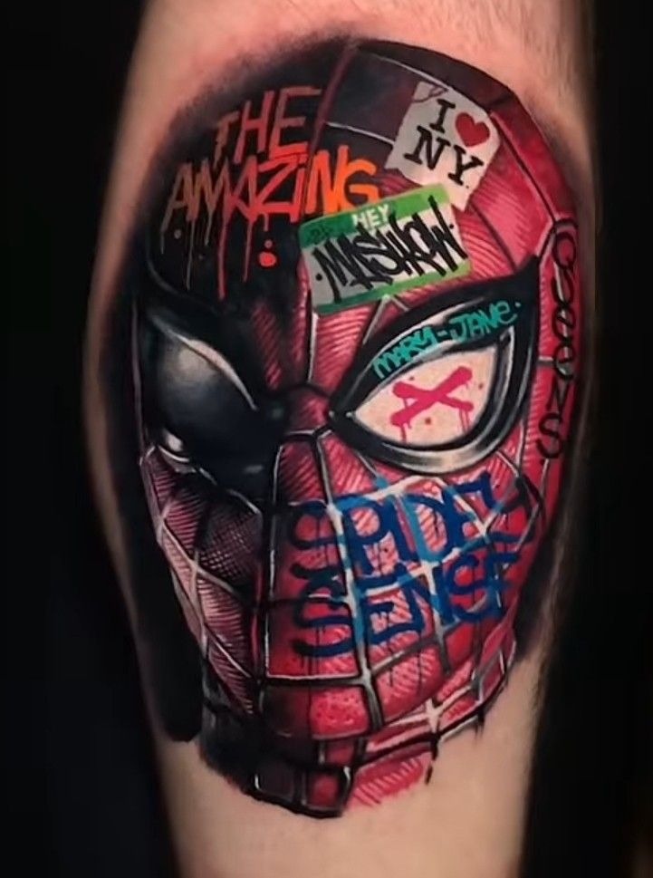 Graffiti-Style Spider-Man Mask Tattoo Tattoo Design