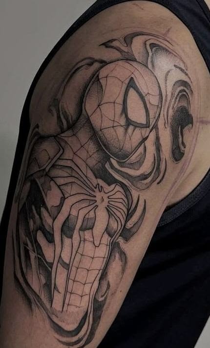 Spider-Man and Symbiote Transformation Tattoo Tattoo Design