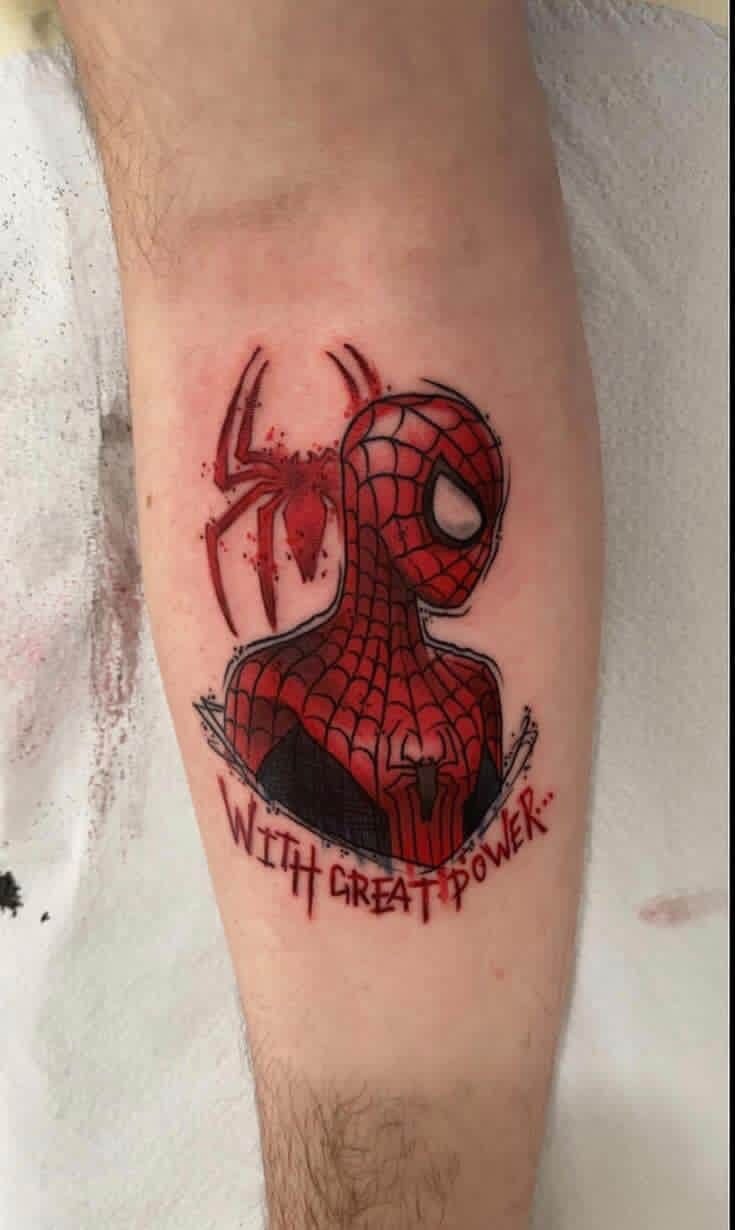 Spider-Man With Great Power Quote Tattoo Tattoo Design