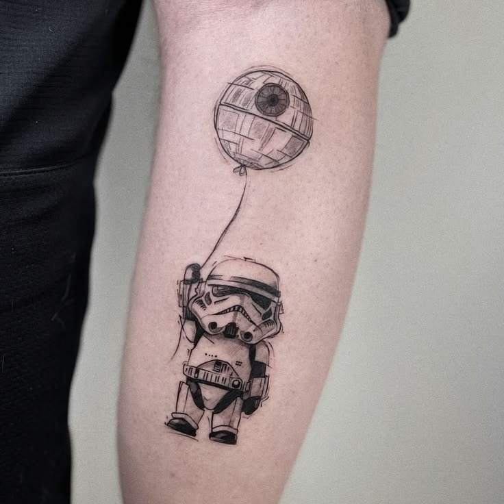 Cute Trooper and Space Station Balloon Tattoo Tattoo Design