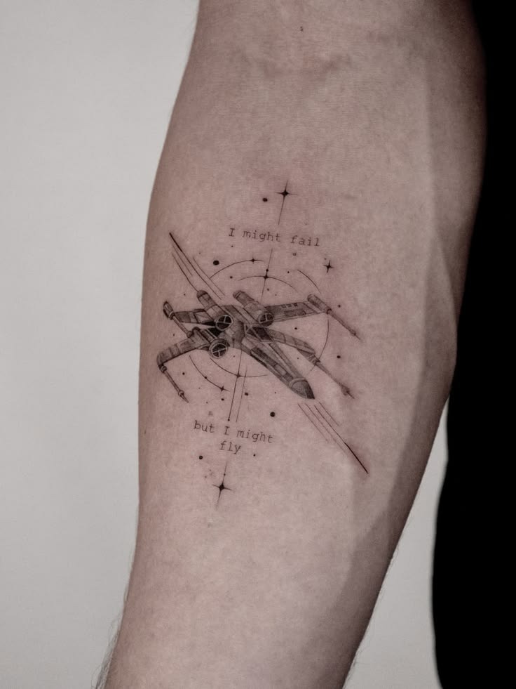 Fine Line X-Wing Motivational Tattoo Tattoo Design