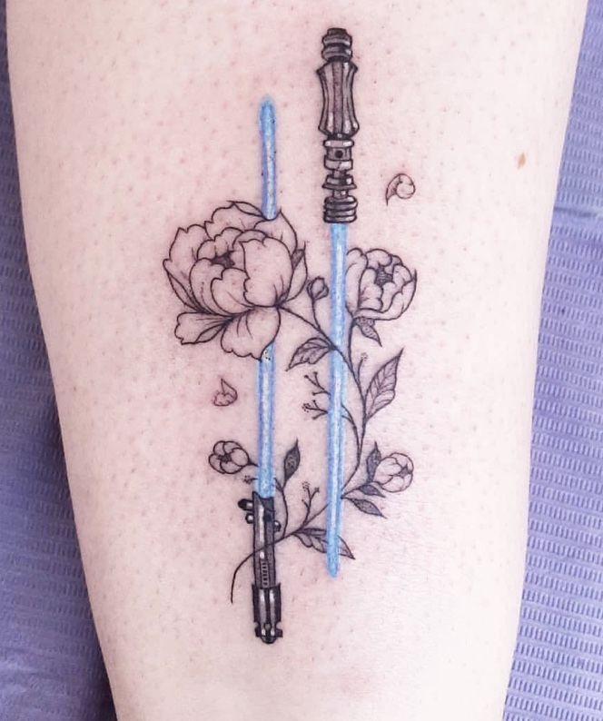 Floral Blue Lightsaber Tattoo Tattoo Design