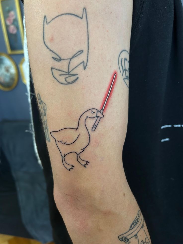 Funny Goose With a Lightsaber Tattoo Tattoo Design