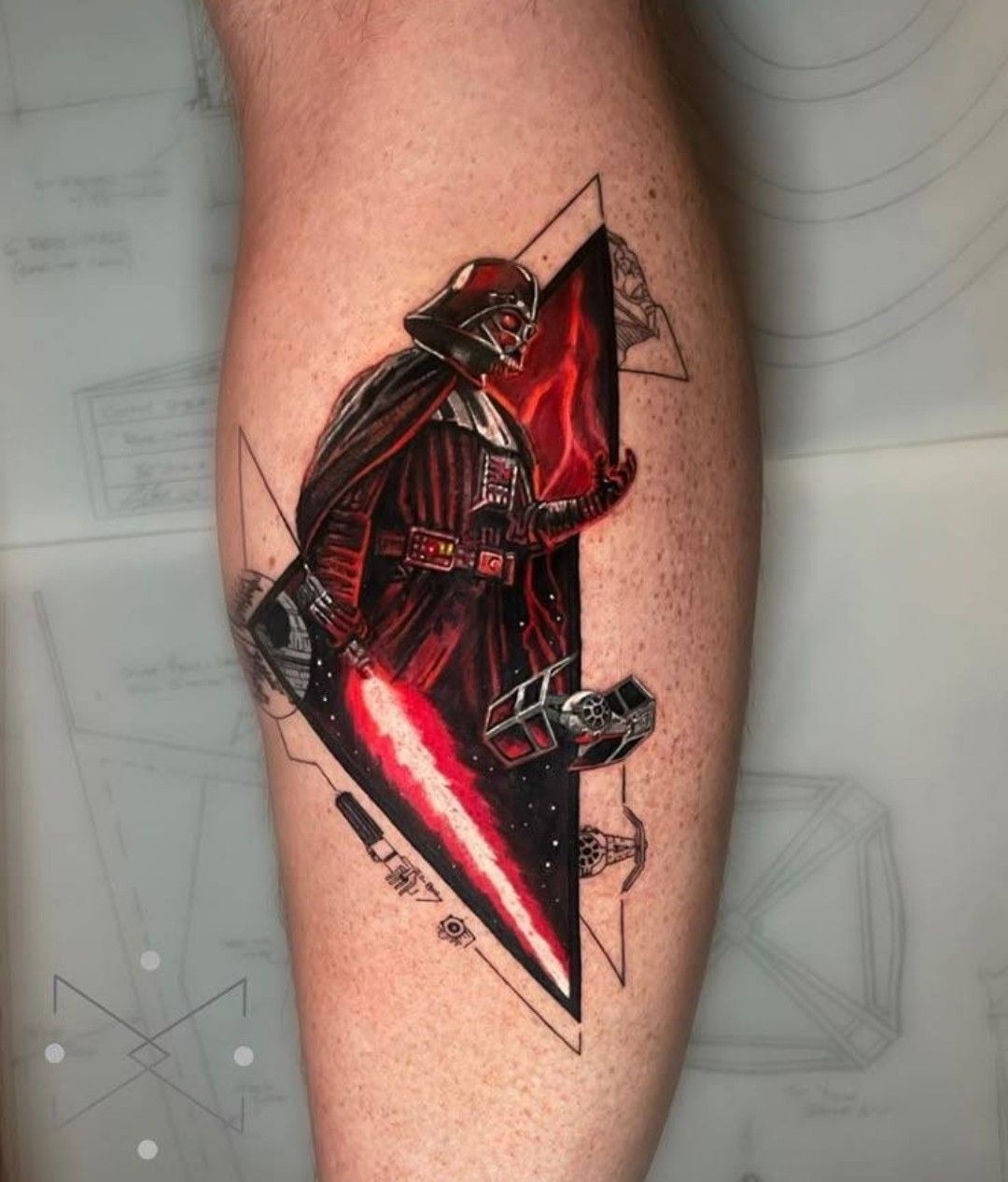 Red and Black Dark Side Geometric Tattoo Tattoo Design