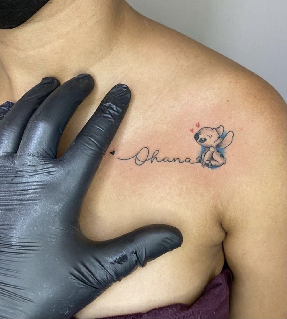 Ohana Script with Mini Stitch Accent, a tattoo design rendered in clean detailed linework.