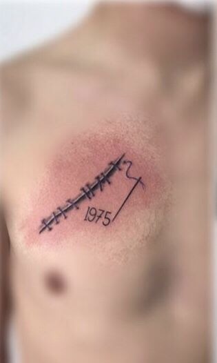 Stitched Date Mark Minimal Tattoo, a tattoo design rendered in clean detailed linework.