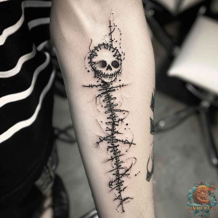 Stitched Skeleton Figure Tattoo, a tattoo design rendered in clean detailed linework.