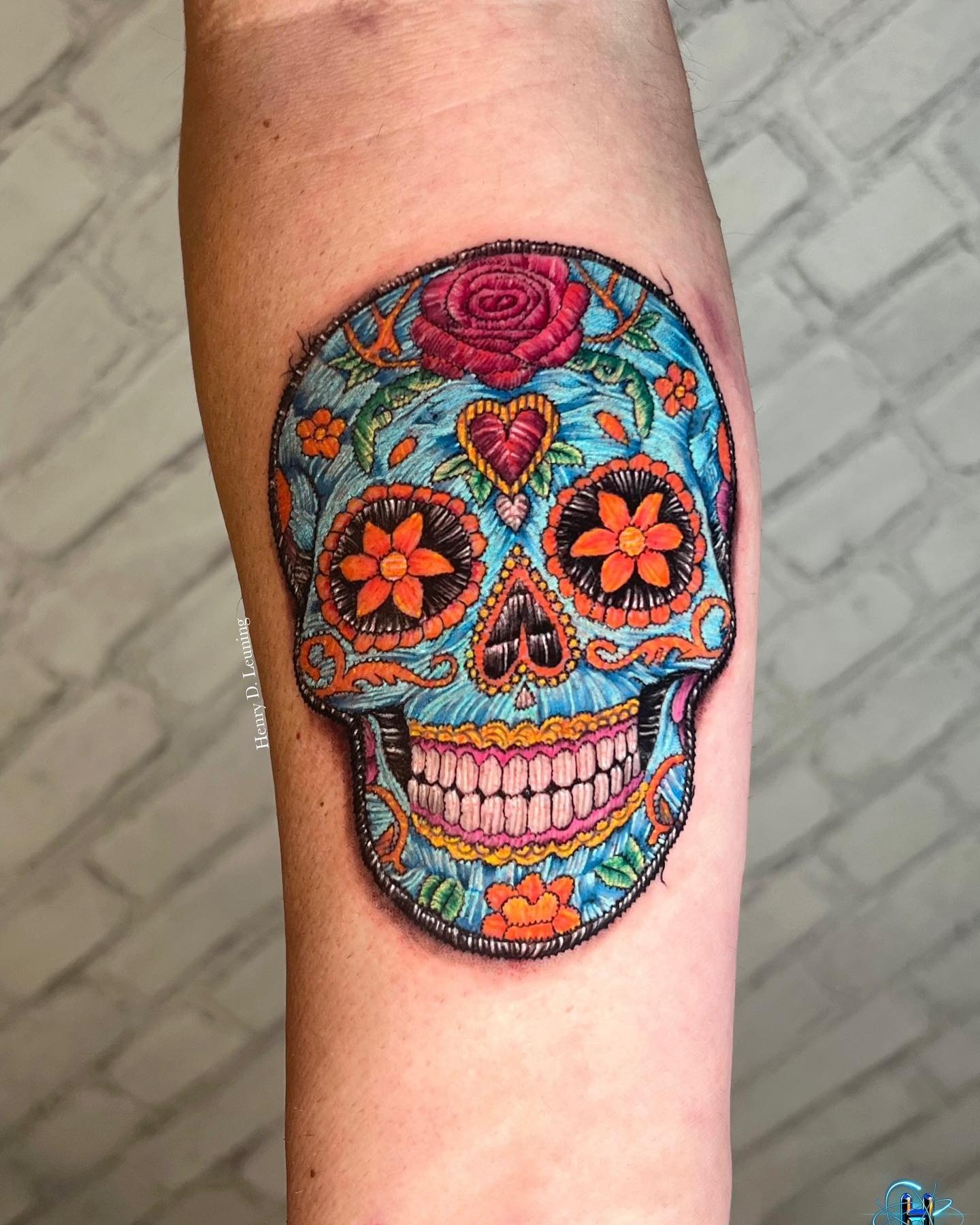 Blue Floral Sugar Skull Tattoo Tattoo Design