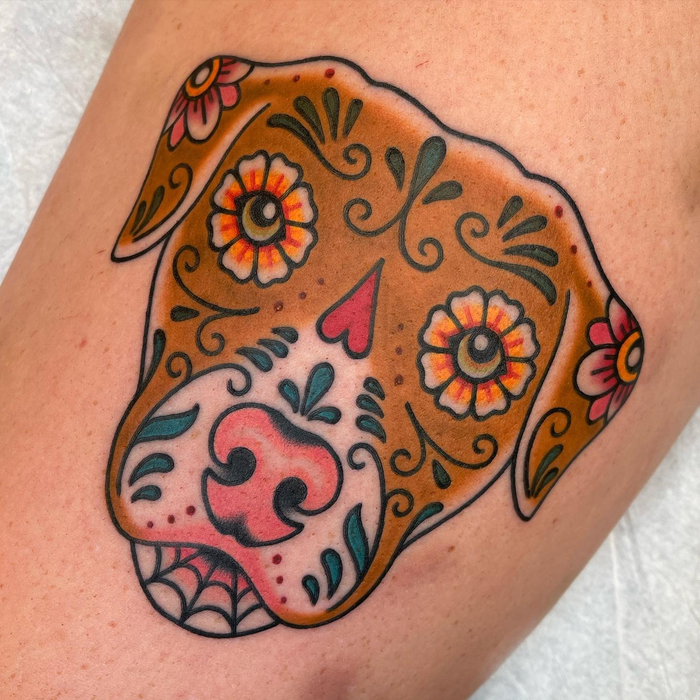 Dog Shaped Sugar Skull Tattoo Tattoo Design