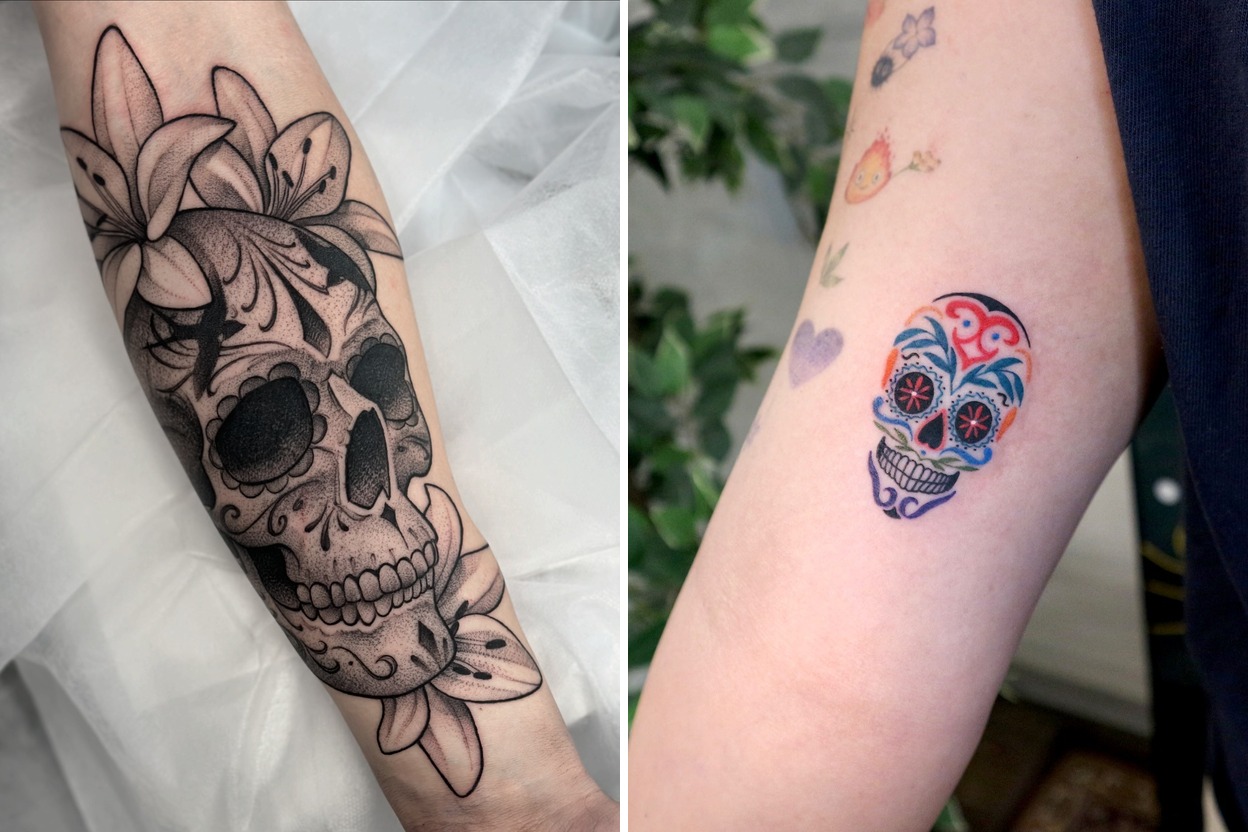 21+ Bold Sugar Skull Tattoo Ideas That Stand Out with Color and Detail Featured Lookbook Collage