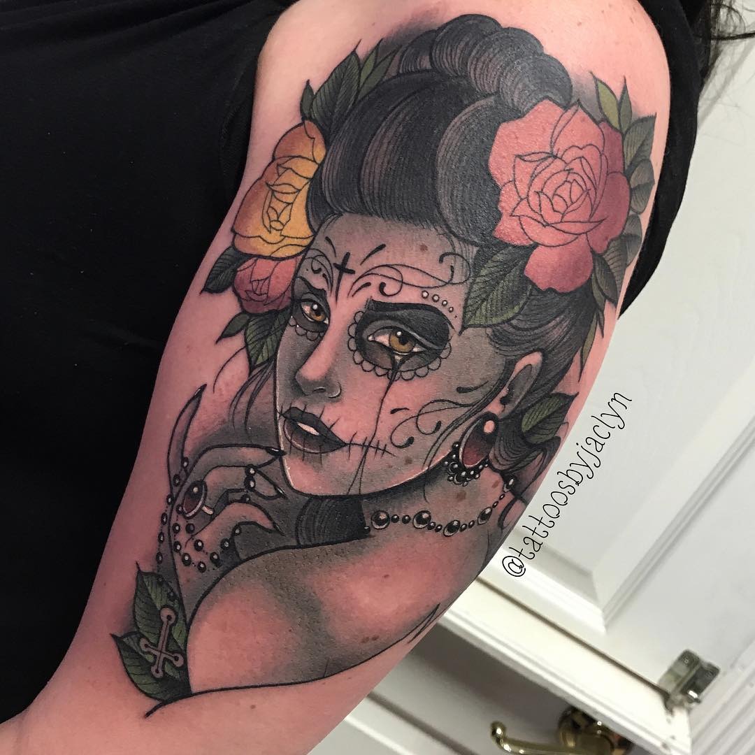 Rose Crown Sugar Skull Woman Tattoo Tattoo Design