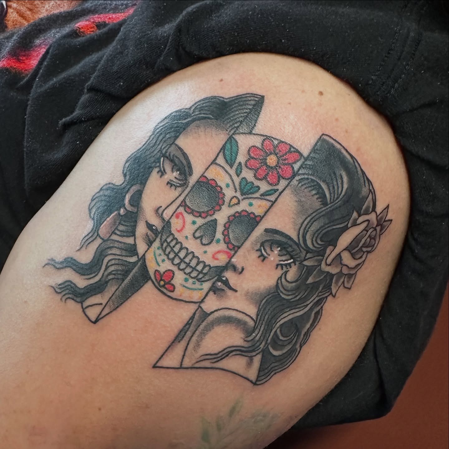 Split Face Sugar Skull Portrait Tattoo Tattoo Design