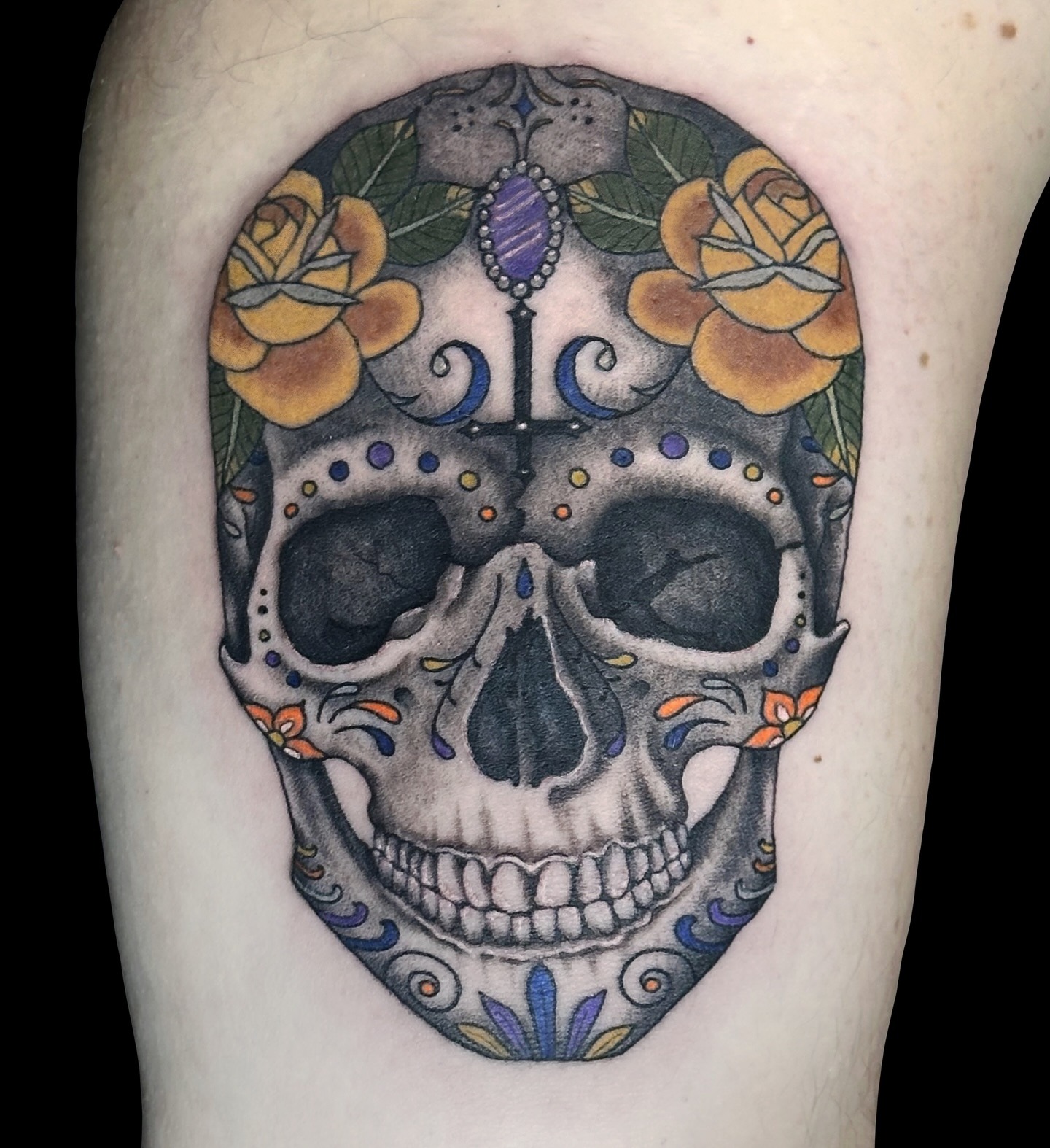 Yellow Rose Crown Sugar Skull Tattoo Tattoo Design