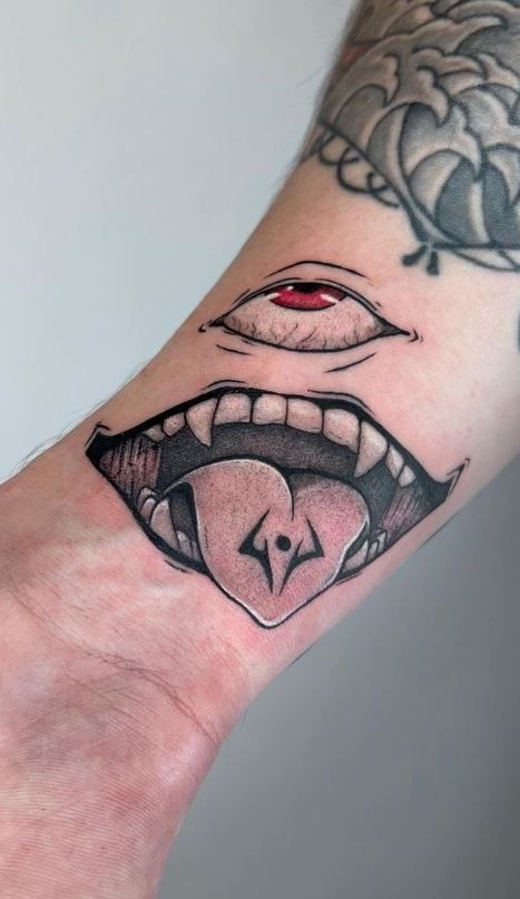 Eye and Mouth Tattoo with Cursed Tongue Tattoo Design