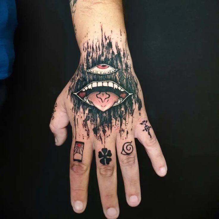 High-Contrast Hand Tattoo with Dark Energy Tattoo Design