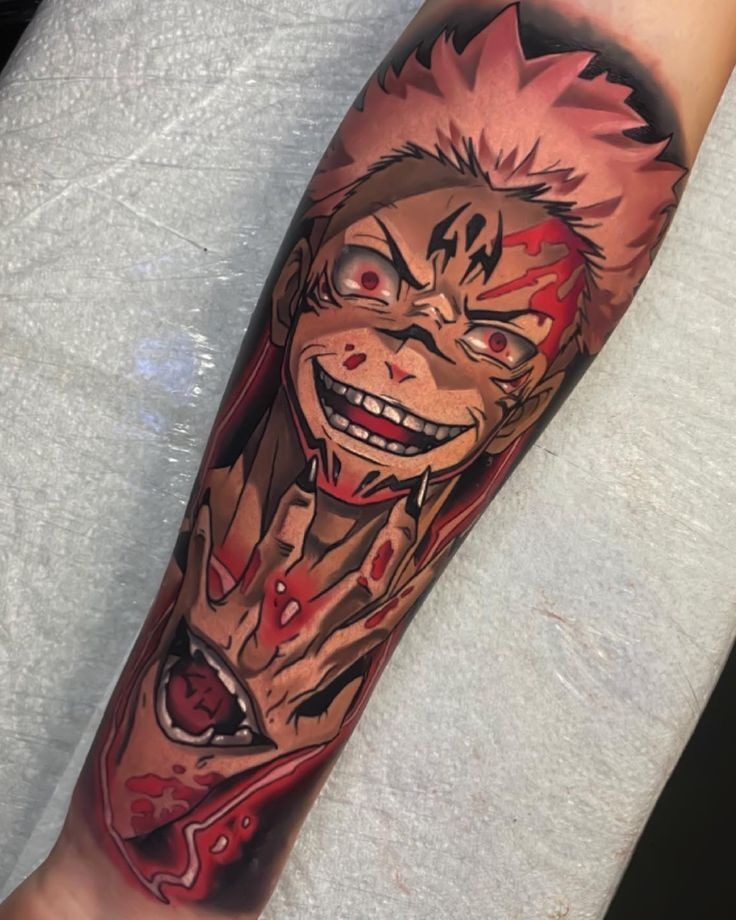 Sukuna's Sinister Grin on the Arm Tattoo Design