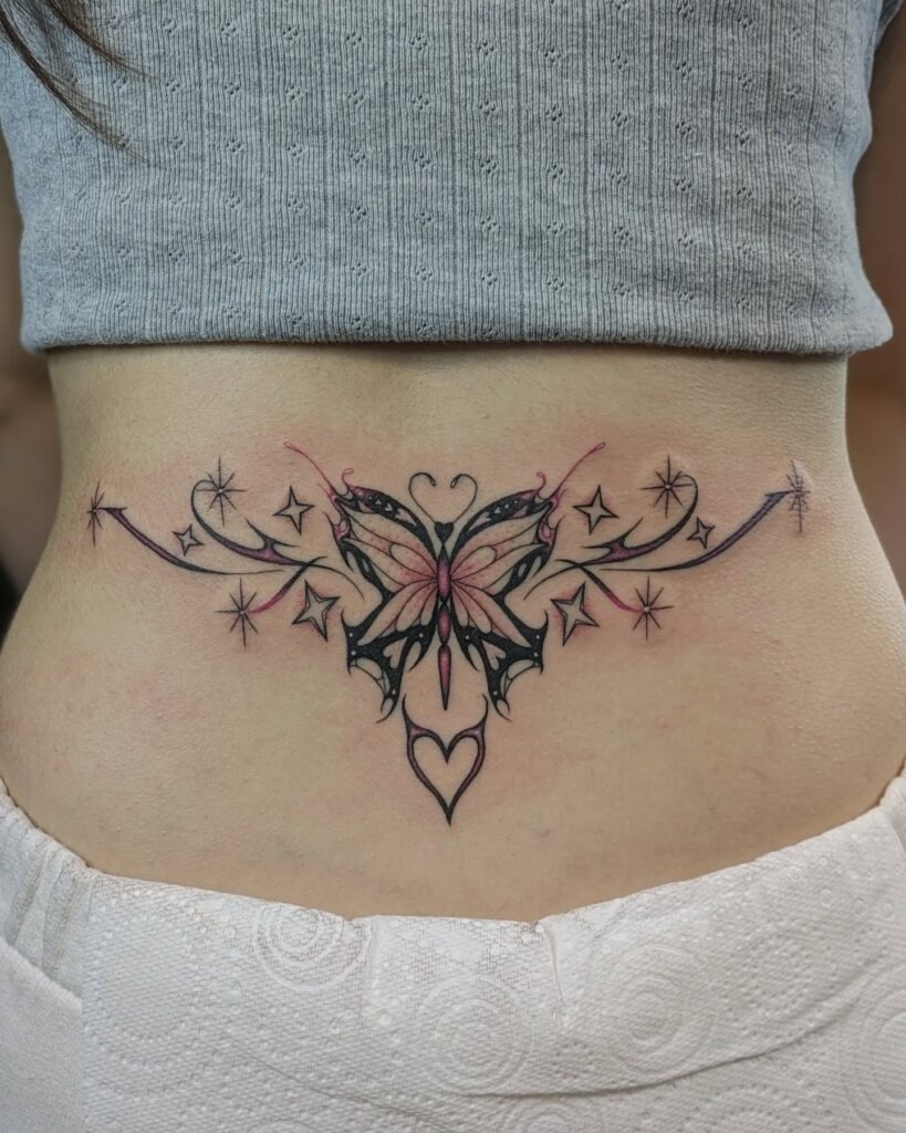 Butterfly with Stars and Heart Lower Back Tattoo Tattoo Design